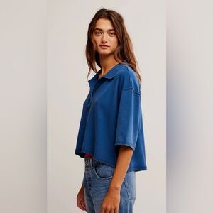 NWT FREE PEOPLE DENMARK POLO TOP BELLWEATHER BLUE